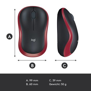 Logitech M185 Wireless Maus Rot – Optisch 1000 DPI USB beidhändig